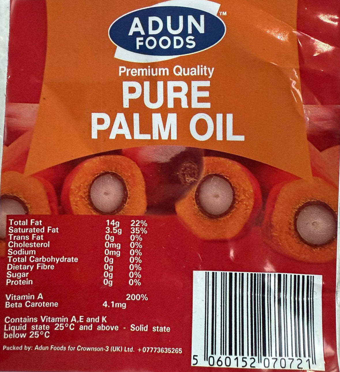 Adun Foods 100% Undialuted Nigerian Palm Oil 5 Litres