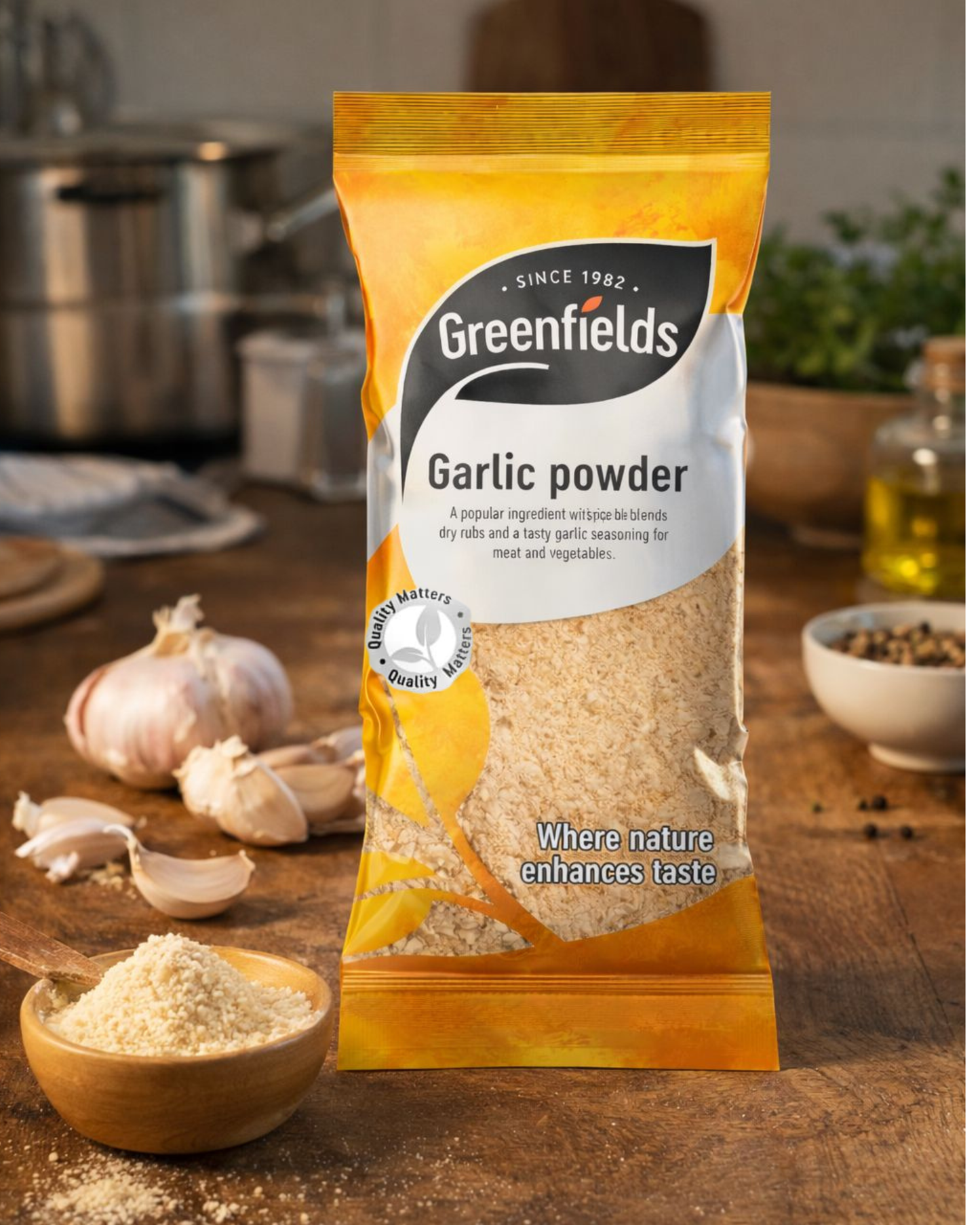 Greenfields 100% Organic Garlic Powder 75g – Pure Natural Spice for Cooking & Seasoning
