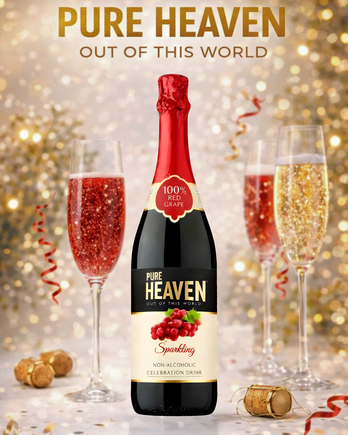 Pure Heaven Sparkling Red Grape Juice 750ml – Refreshing Non-Alcoholic Fizzy Drink