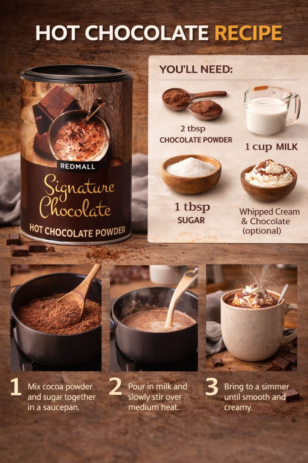 Redmall Signature Hot Chocolate Powder β Rich Cocoa Drink Mix with Cinnamon & Vanilla | UK