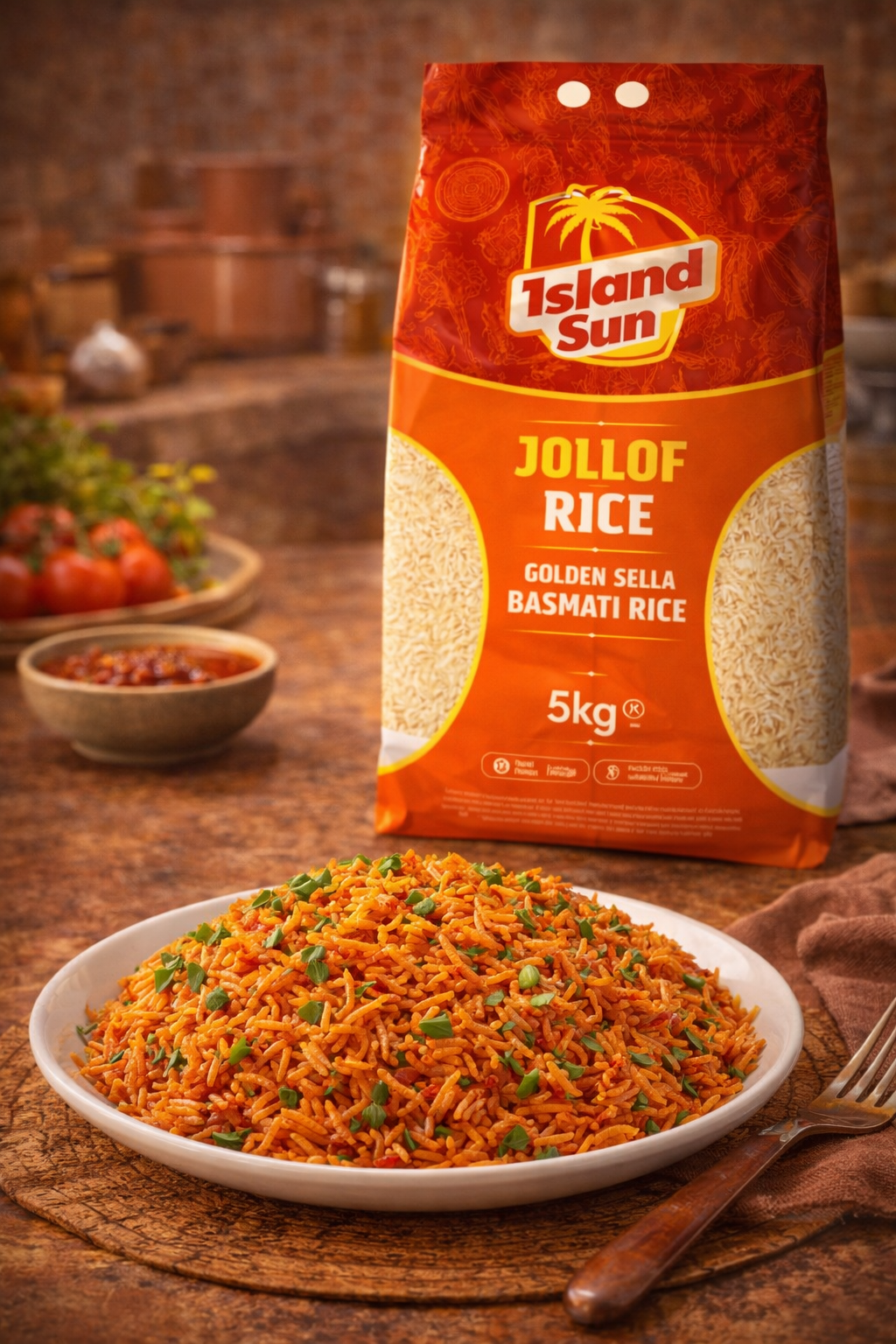 Island Sun Jollof (One-Pot Tomato Rice) Golden Sella Basmati Rice 5kg