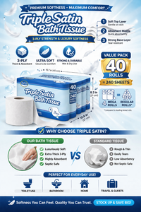 Kirkland Signature Triple Satin 3-Ply Toilet Tissue 40 Rolls – Soft & Absorbent Bulk Pack | UK