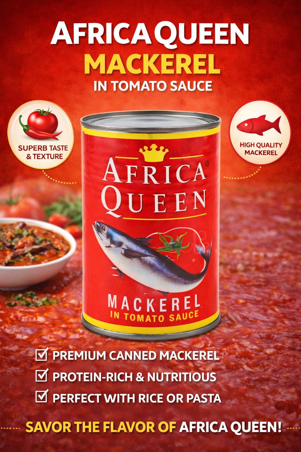 Africa Queen Mackerel in Tomato Sauce 425g – Premium Canned Fish UK