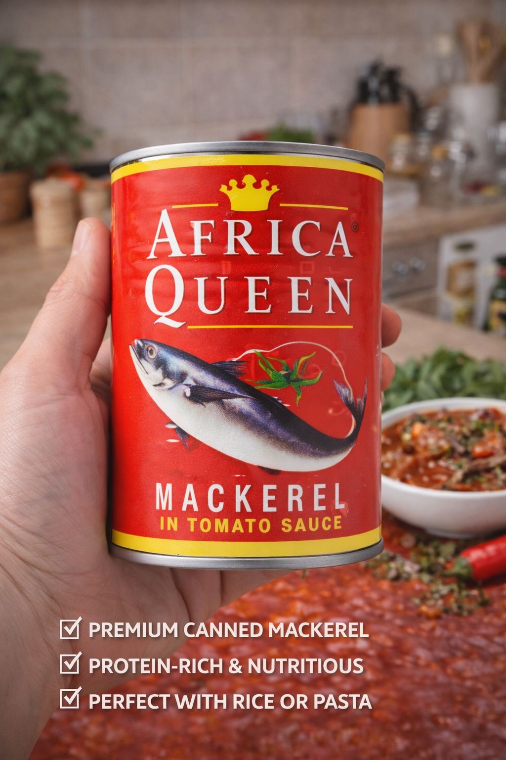 Africa Queen Mackerel in Tomato Sauce 425g – Premium Canned Fish UK