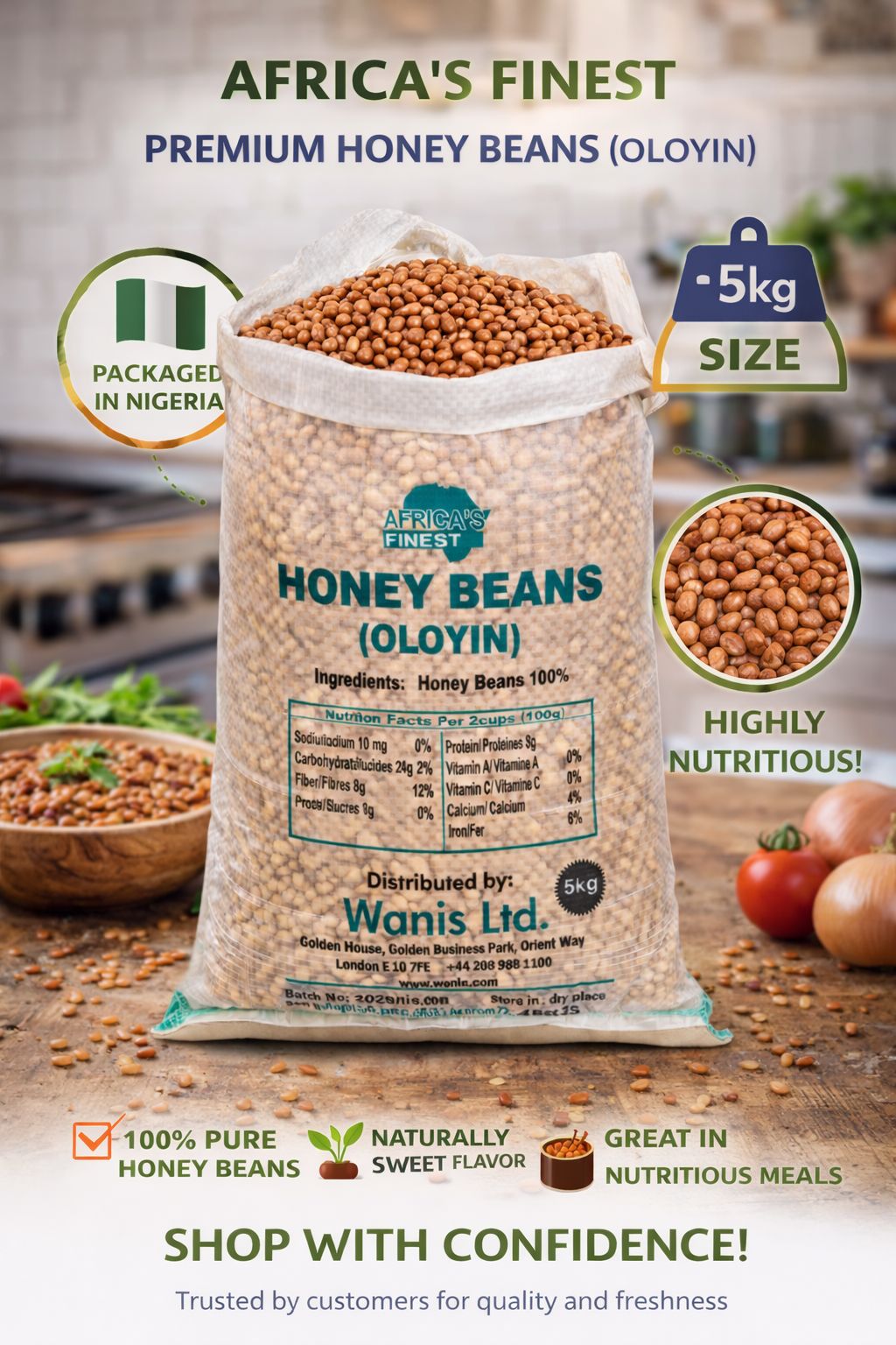 Africa’s Finest Honey Beans 5kg – Sweet Nigerian Beans Bulk Pack UK