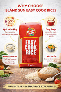 Island Sun Easy Cook Rice 2kg – Long Grain Easy Cook Rice for Fluffy Results | UK