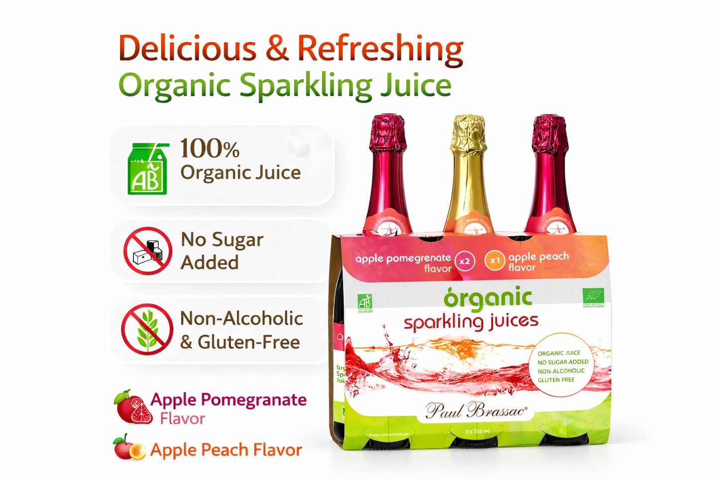 Paul Brassac Organic Sparkling Fruit Juice 3 x 750ml – UK