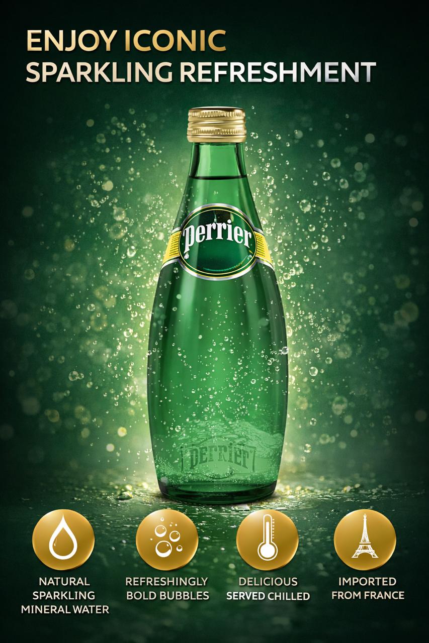 Perrier Sparkling Natural Mineral Water 330ml (24 Pack) – Glass Bottles | UK