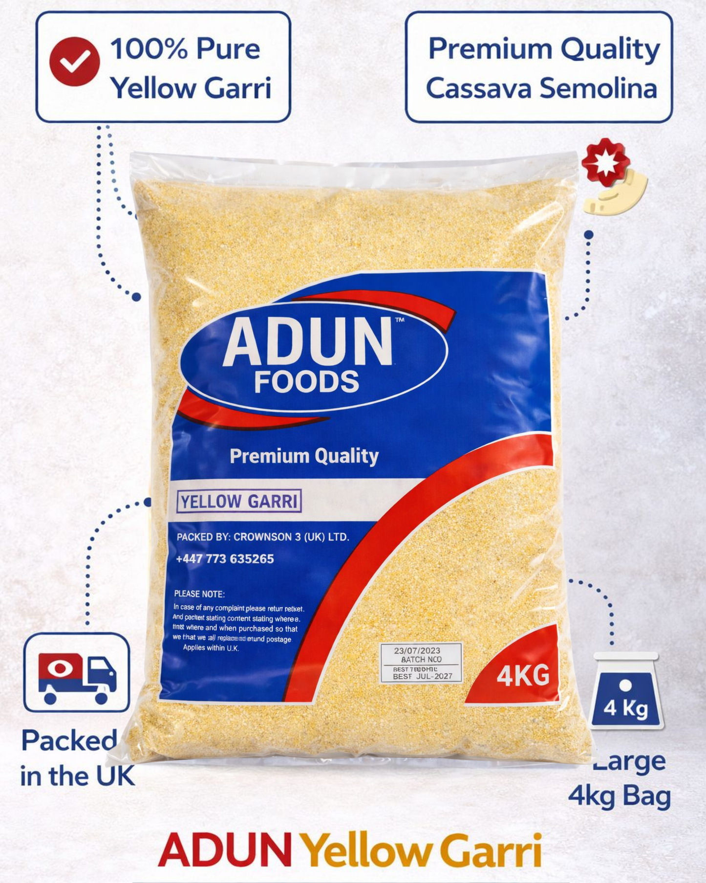 Adun Foods Authentic Golden Yellow Garri 4kg – Authentic & Golden