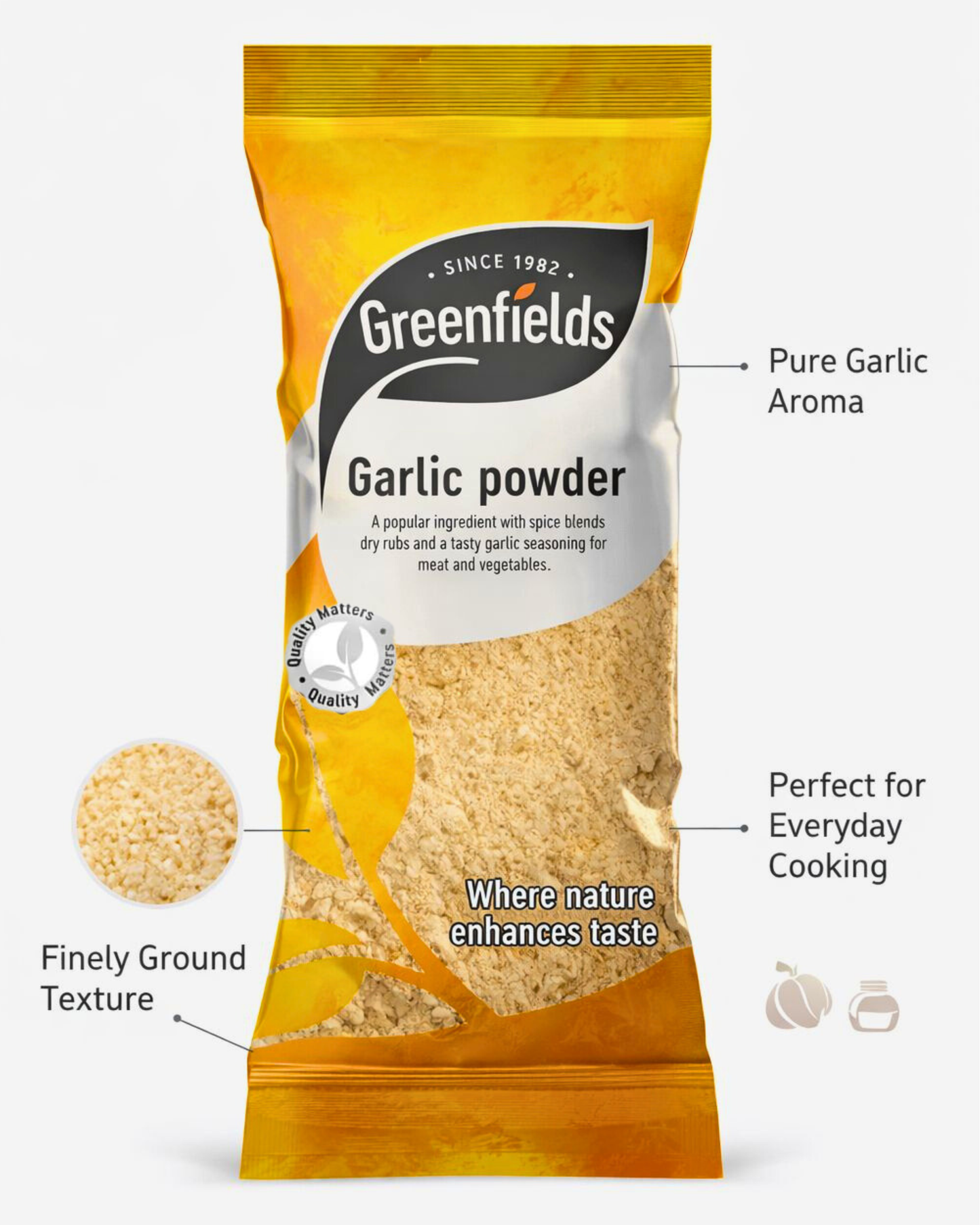 Greenfields 100% Organic Garlic Powder 75g – Pure Natural Spice for Cooking & Seasoning