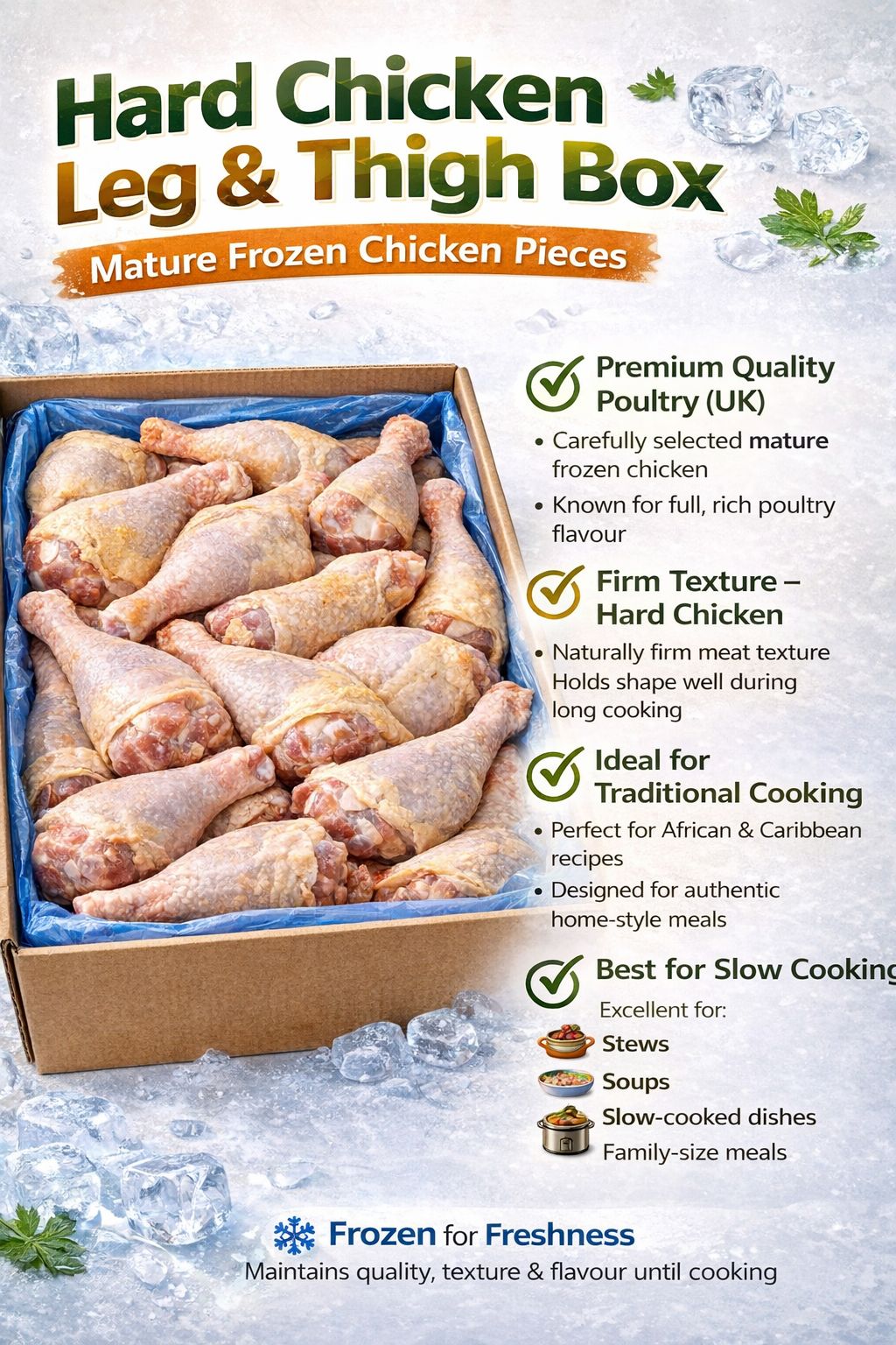 Hard Chicken Leg & Thigh Box – Mature Frozen Chicken Pieces UK