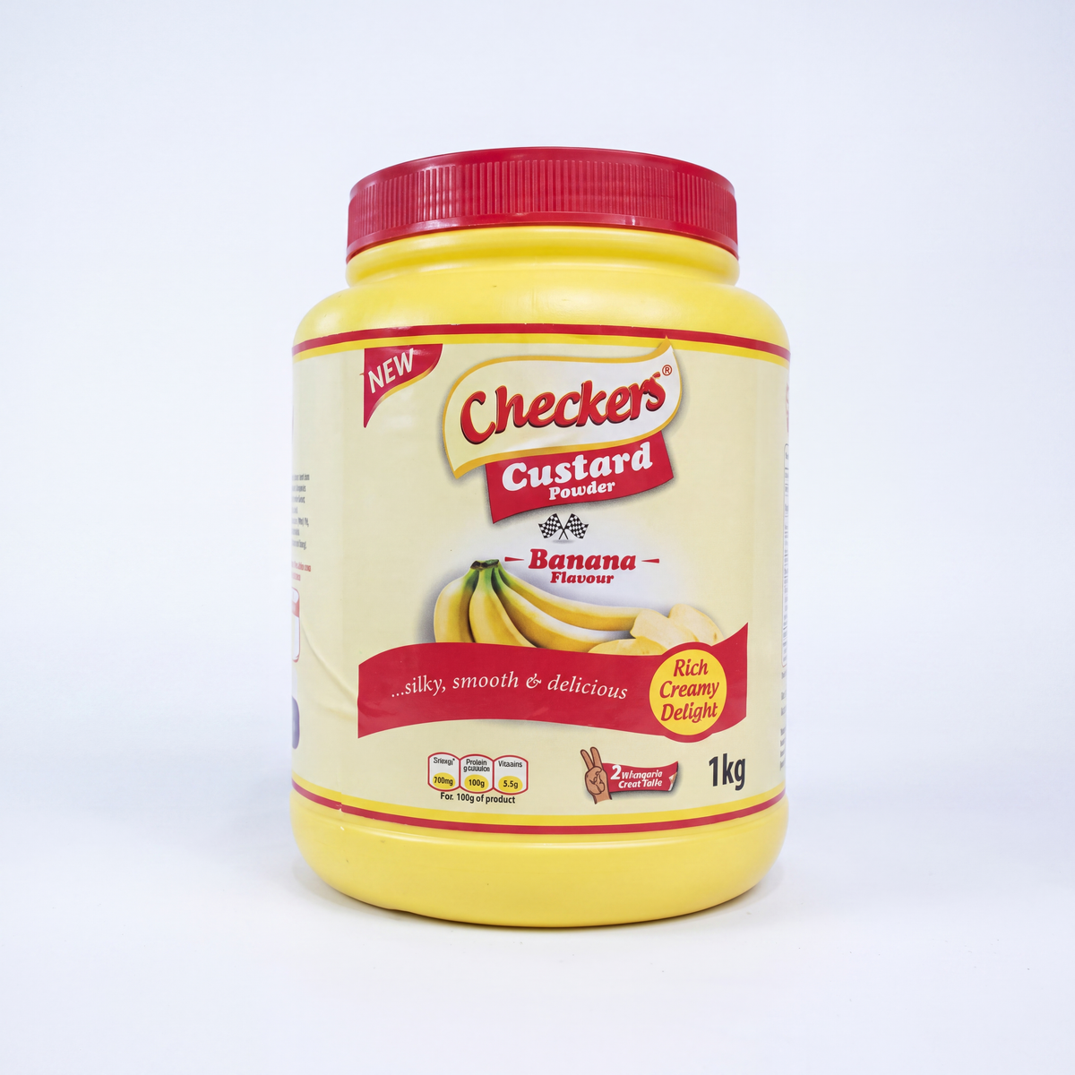 Checkers Custard Powder Banana 1kg pack on a white background