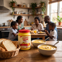 Checkers banana custard served for breakfast with bread