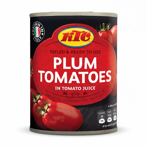 KTC Peeled Plum Tomatoes 400g tin on a white background