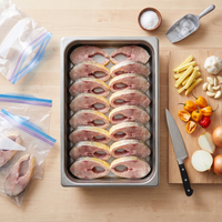 Bulk croaker fish steaks with freezer bags for batch cooking