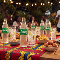 Chilled Sprite bottles on a Nigerian party drinks table