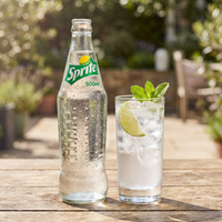 Chilled Sprite bottle poured over ice with lime and mint