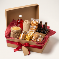 Send Christmas Home African food gift hamper with palm oil, rice, plantain chips and malt, ribbon tied