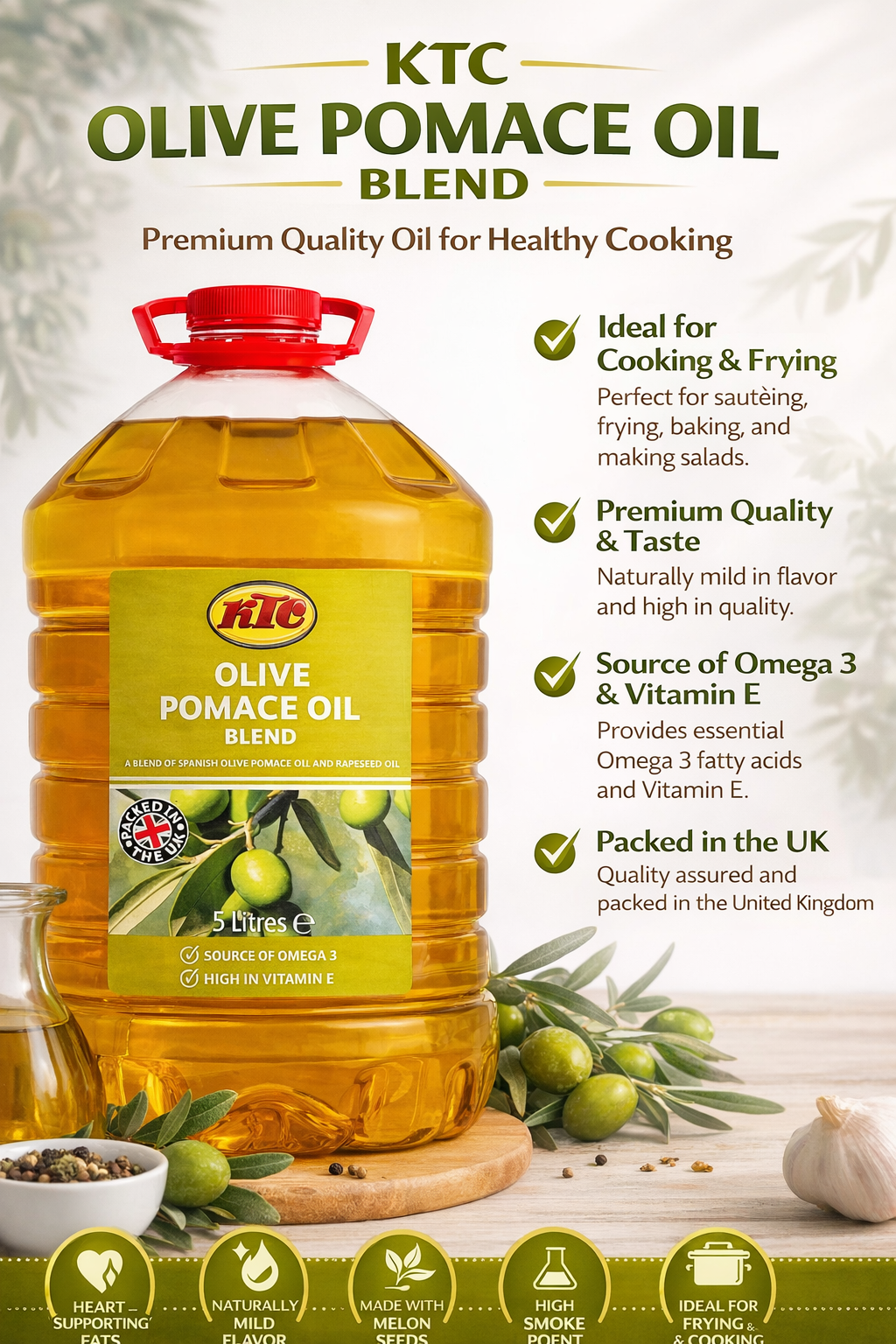 KTC Pomace Olive Oil 5L – Bulk Cooking & Frying Oil UK