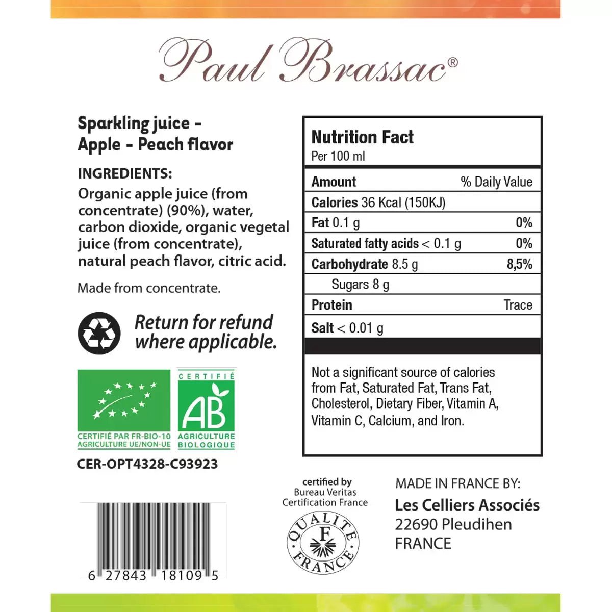 Paul Brassac Organic Sparkling Fruit Juice, 3 x 750ml - SurulereFoods