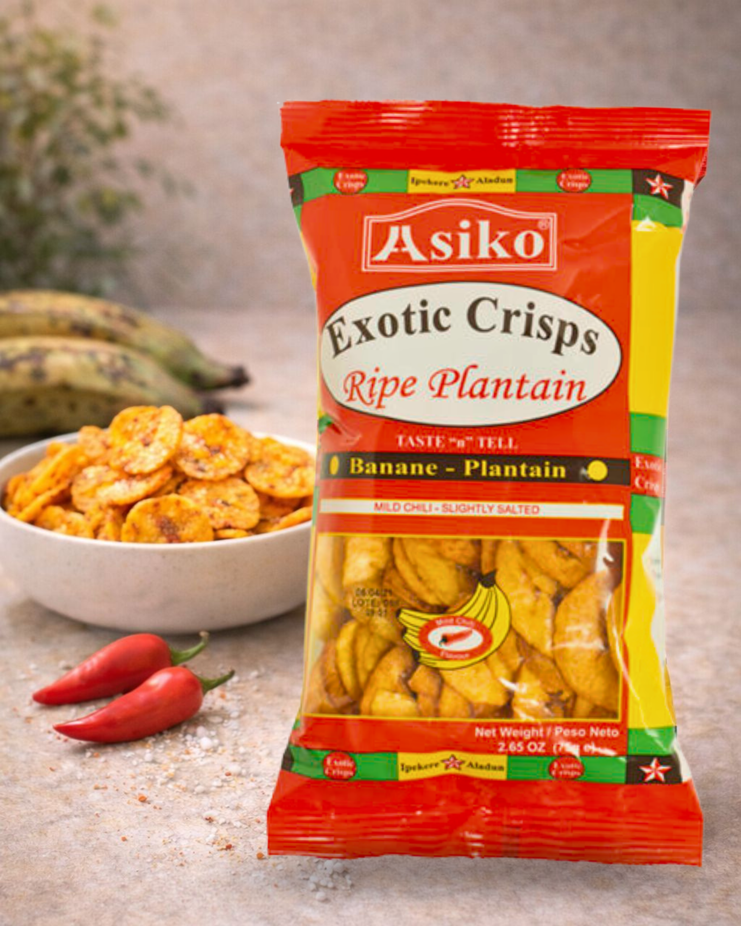 Asiko Mild Chilli & Slightly Salted Plantain Chips 75g – Crunchy Gluten-Free Snack