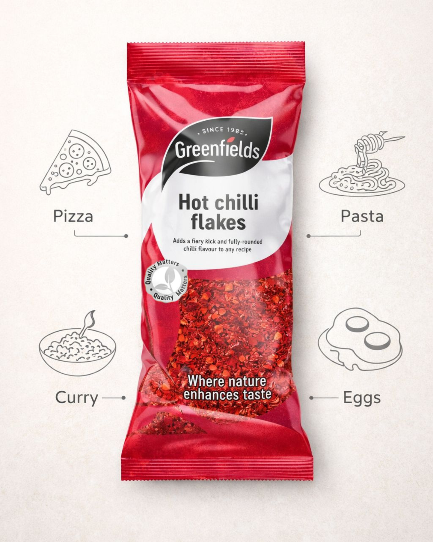 Greenfields Hot Chilli Flakes 75g – Fiery Spice Seasoning for Cooking & Pizza