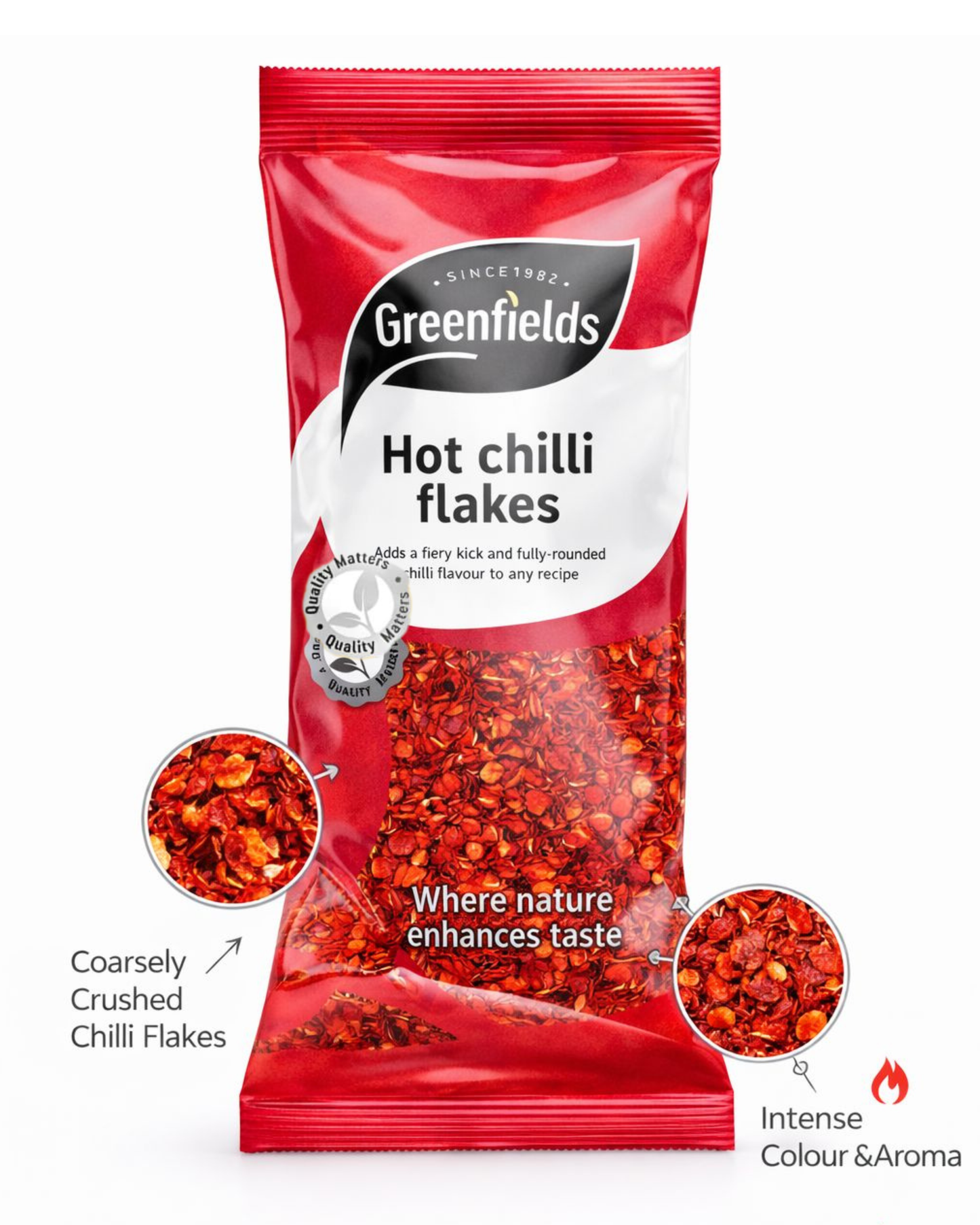 Greenfields Hot Chilli Flakes 75g – Fiery Spice Seasoning for Cooking & Pizza