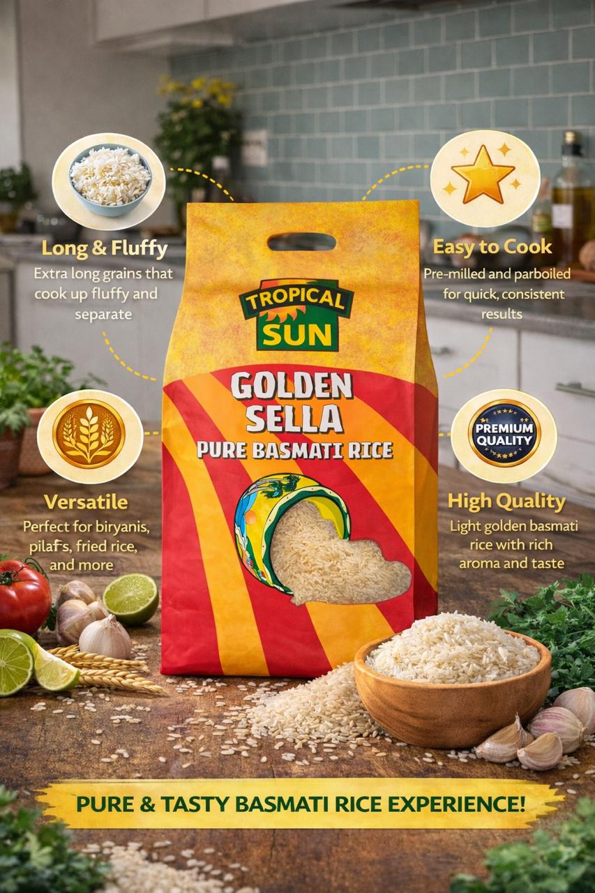Tropical Sun Golden Sella Pure Basmati Rice 2kg – Premium Parboiled Basmati | UK