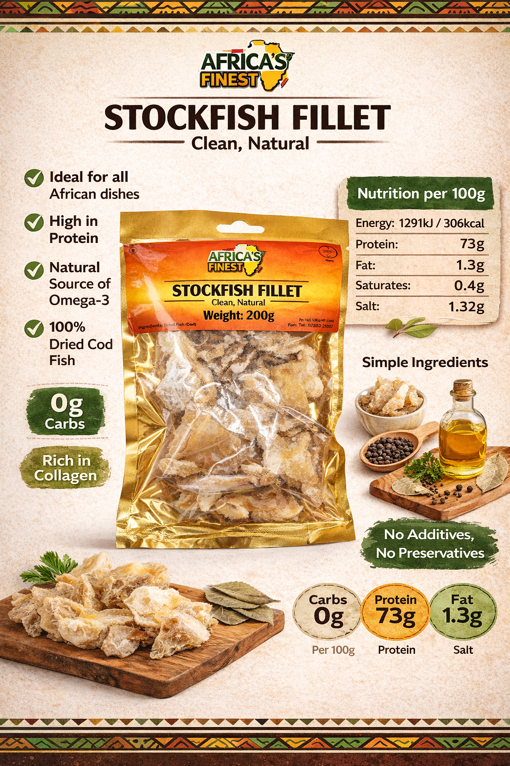 Africa’s Finest Stockfish Fillet 200g – Premium Dried Cod Stockfish UK