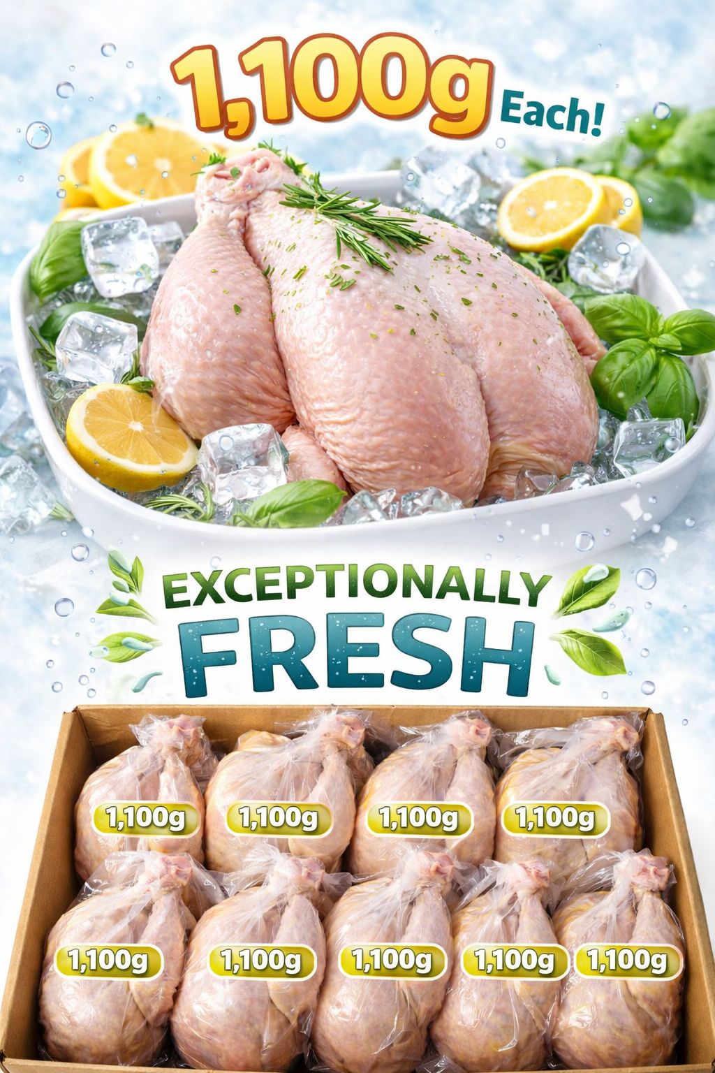 Box of 10 Whole Chicken 1100g – Fresh/Frozen Whole Poultry UK